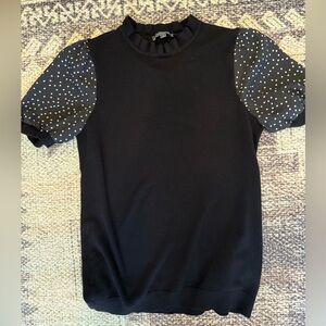 Adrianna Papell Black Knit Blouse with Polka Dot Sleeves